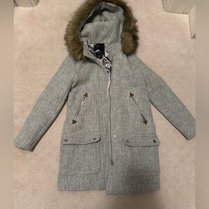 J. Crew grey Coat with Faux Fur Hood